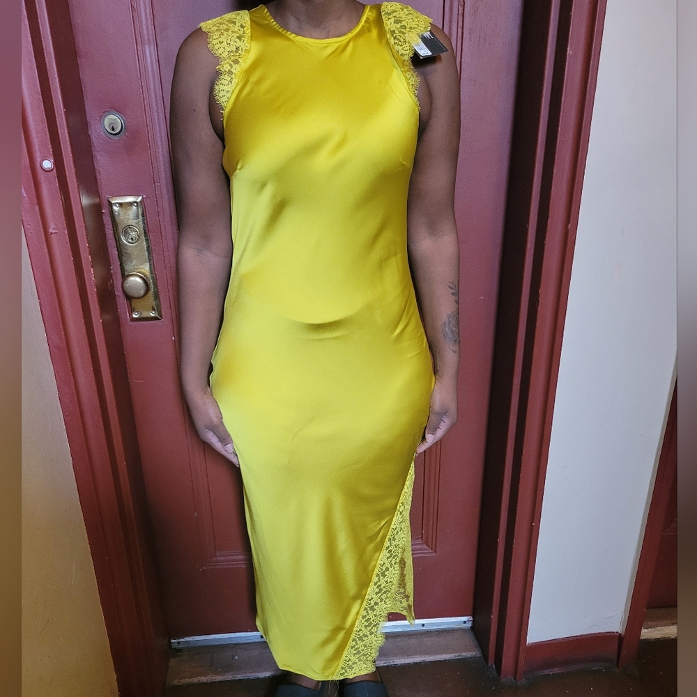FUTURE COLLECTIVE WOMEN'S YELLOW MAXI SLIP DRESS SIZE M - Picture 5 of 13